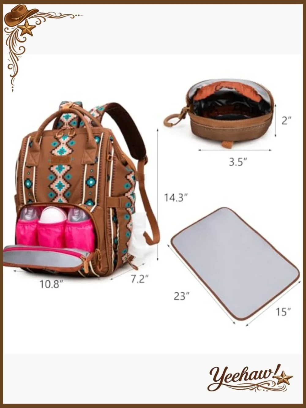 Western Aztec Diaper Bag Backpack Travel Backpack Multi-Function Baby Bags for